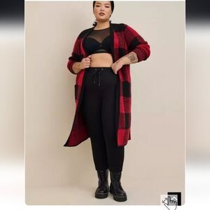 Torrid 4x Red and Black Plaid Long Cardigan